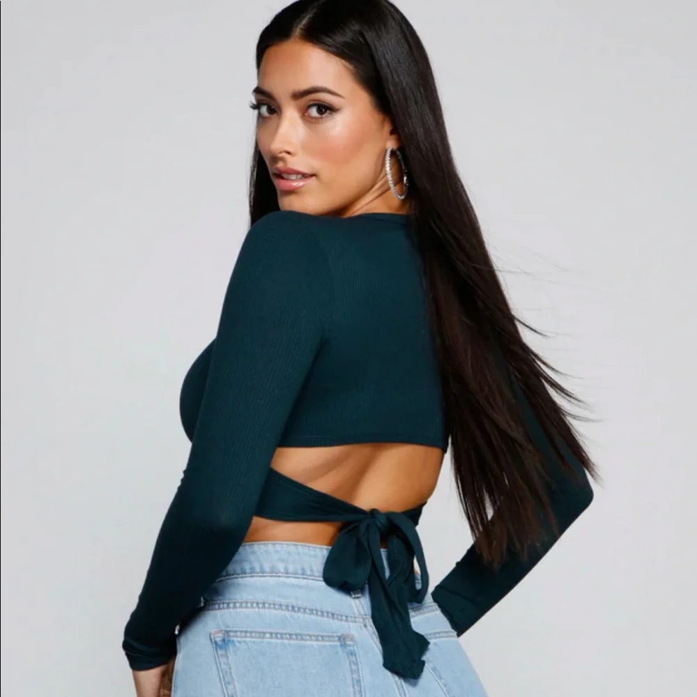 Windsor Green Ribbed Crop Top - Picture 1 of 6